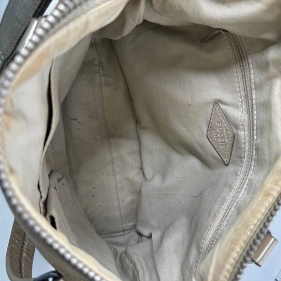 Vintage FOSSIL Gold Metallic Leather Shoulder Bag Purse Dawson Satchel - Picture 10 of 10